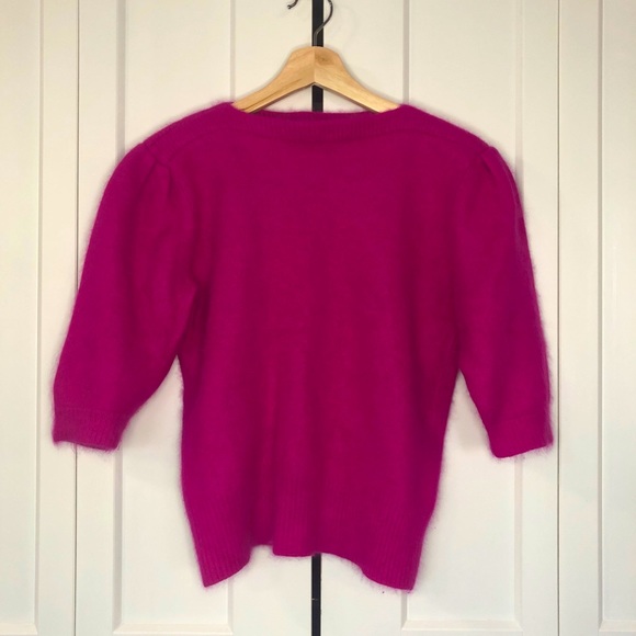 Vintage hot pink angora puff sleeve sweater // SZ M - Picture 1 of 7